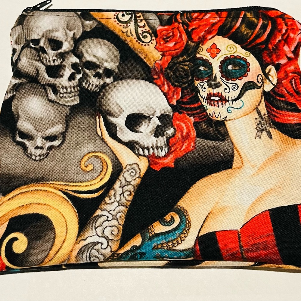 Sugar skull pinup double lined zipper pouch